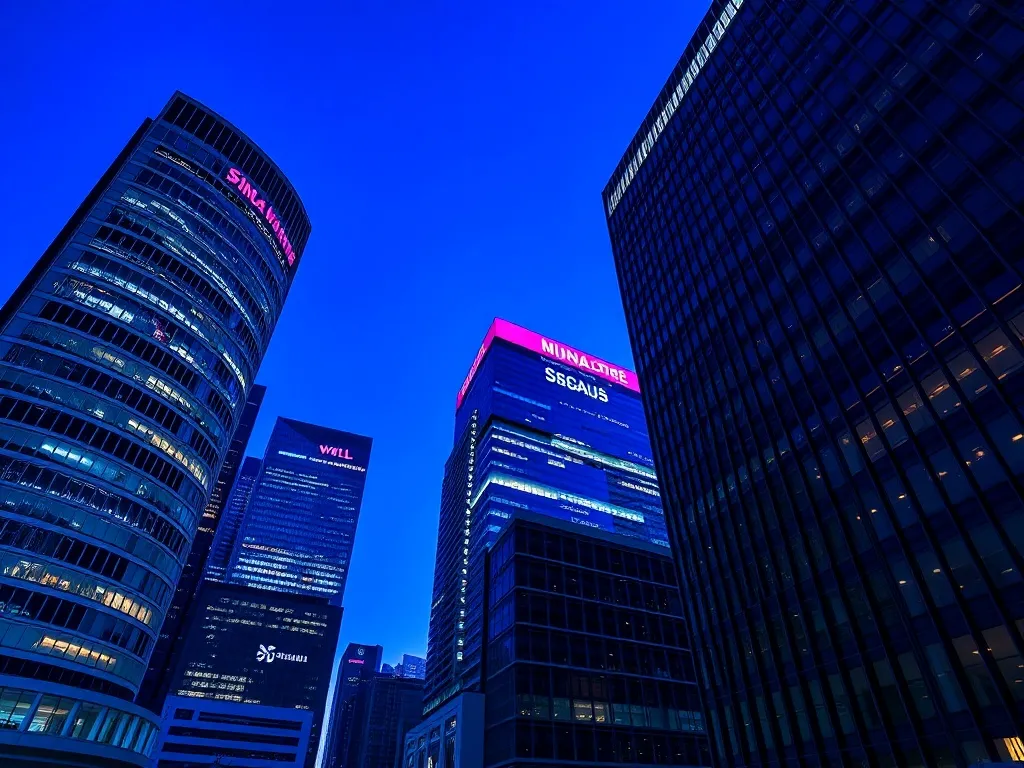 A professional architectural photograph of modern financial
