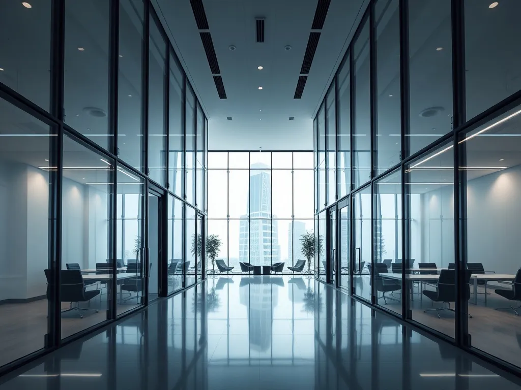 A minimalist modern office interior in Singapore with glass