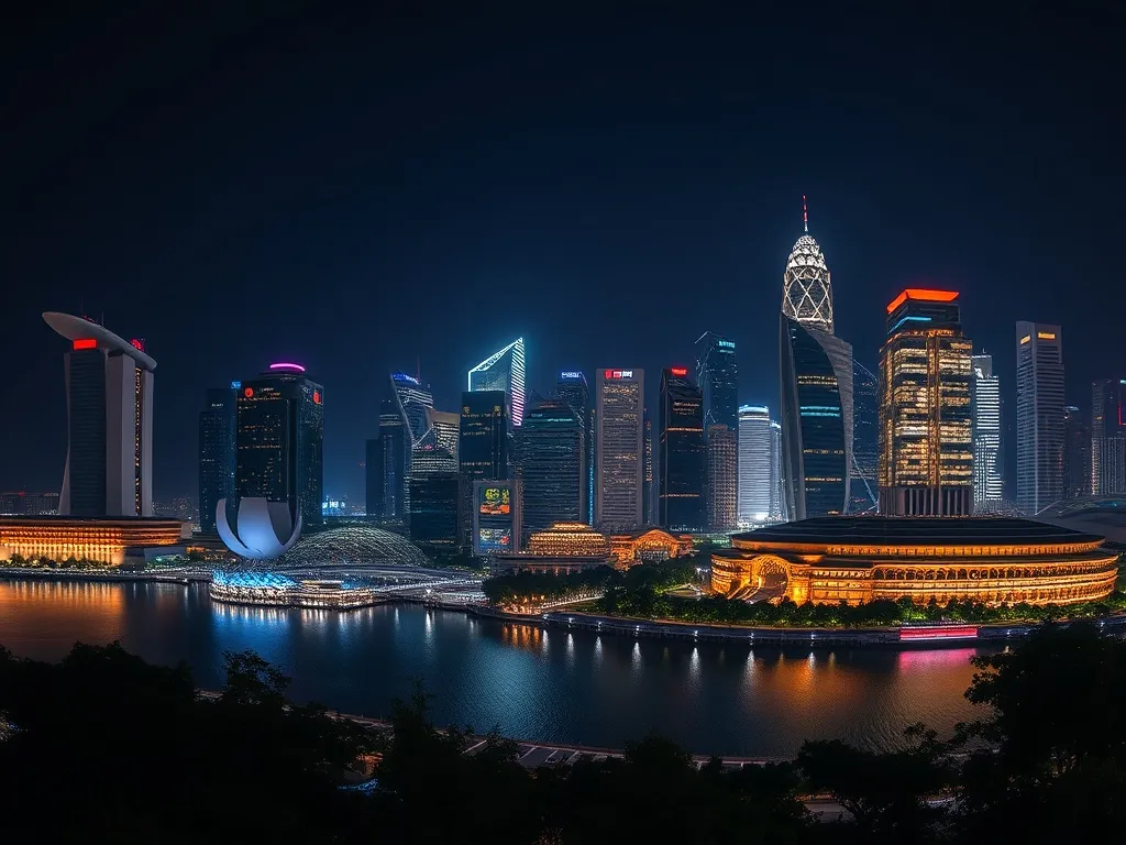Wide angle high resolution shot of Singapore financial distr